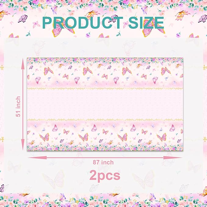 Egami 2pcs Butterfly Party Tablecloth for Butterfly Party Supplies Decorations 87 inches x 51 inches for Butterfly Birthday Party Supplies