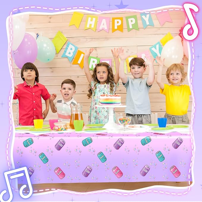 2 Pcs Birthday Party Decorations Plastic Cute Birthday Tablecloth 108 x 54 Inches Disposable Rectangle Tablecover for Boys Girls Kids Baby Shower Party Supplies (Soda Bottle)