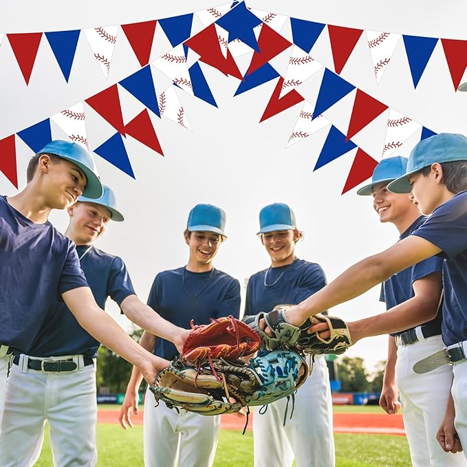 Faccito 5 Pack Baseball Banners Party Decorations Sports Championship Pennants Hanging Decor Themed Triangle Flags Athletics Game Garland for Birthday Party Supplies (Red,Blue,White)