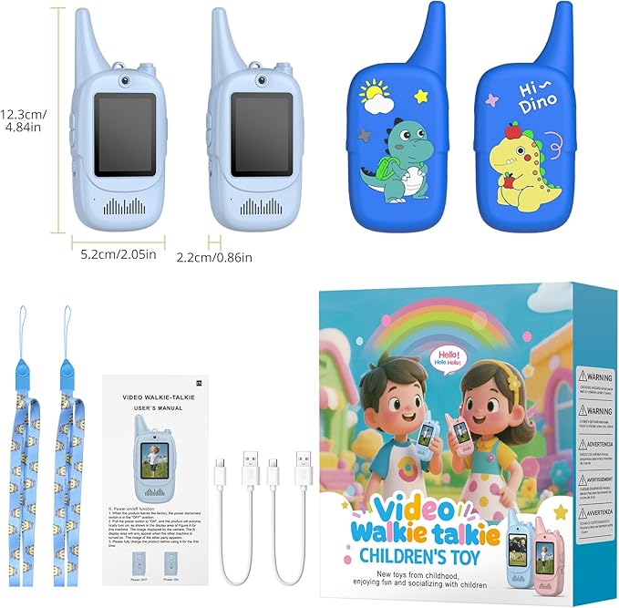 Anbte Video Walkie Talkies for Kids with Cute Silicone Case, 2 Pack Rechargeable Two Way Radios Toys for Boys Girls Age 3-8, Easy to Use, for Family Game Outside Camping Indoor Outdoor, Blue