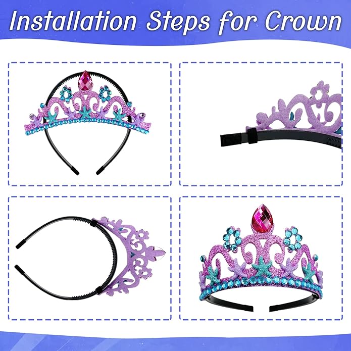 Keenjorika 6pcs Girls Princess Necklace Bracelets Ear Clips Set Mermaid Crown Pendant Colorful Plastic Princess Party Dress Up Pretend Play Christmas Gift