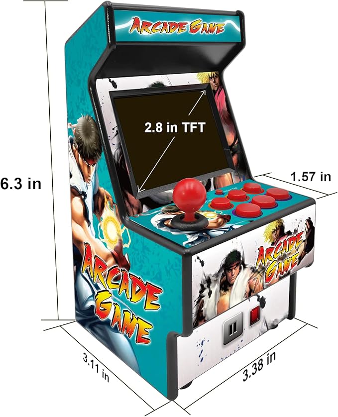 Mini Arcade Games Machine - 156 Retro Games Console Playable - 2.8 Inch Screen Handheld Gaming Device Support AV Output - Electronic Birthday Xmas Gift for Kids Adults (Blue)