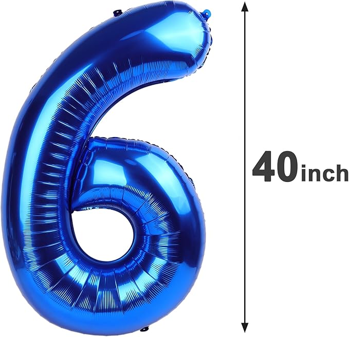 Navy Blue Jumbo Number 6 Balloon 40 Inch, Boy Girl 6th Birthday Supplies, Foil Helium 6 16 26 46 66 Birthday Giant Balloon, Mylar Blue Number Balloons Anniversary Decorations