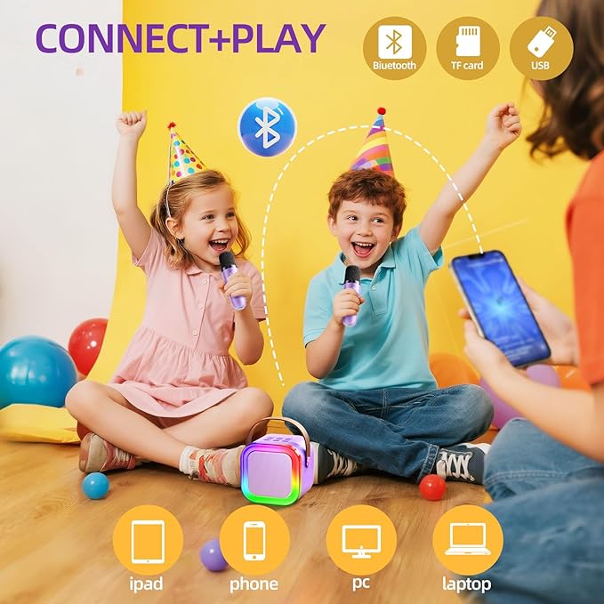 Kinglucky Mini Karaoke Machine for Kids, Top Birthday Gift Pick for Girls Ages 3, 4, 5, 6, 7, 8, 9, 10, 11, 12 Years Old, Kids' Personal Video Players Accessories with 2 Mics Valentine Kid Gift Purple
