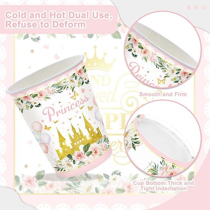 120PCS Princess Party Supplies for Girls Kids Baby Shower 1st Birthday Fairytale Castle Themed Party Decorations Once Upon A Time Tableware Set Plates Napkins Cups Set for 20 Guests