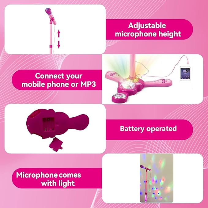 Kids Karaoke Machine with Stand,Karaoke Machine Kid,Kids Microphone with Flashing Stage Lights Adjustable Stand Gift for Children