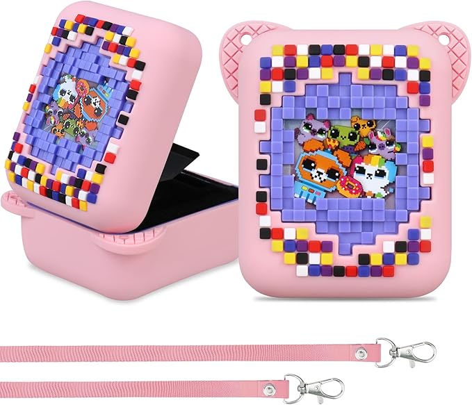RAIALL Silicone Cover Case for Bitzee Interactive Toy Digital Pet, Kids Protective Virtual Electronic Pet Game Lanyard Silicone Holder for Boys and Girls, Portable Travel Soft Silicone Sleeve, Pink