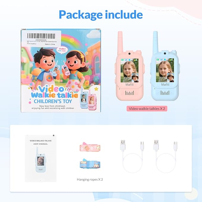 Mafiti Video Walkie Talkies for Kids 2 Pack Rechargeable Birthday Gift Toddler Toys for 3 4 5 6 7 8 Year Old Boys Girls 1000 Feets Long Range Indoor Outdoor Play(Blue+Pink)
