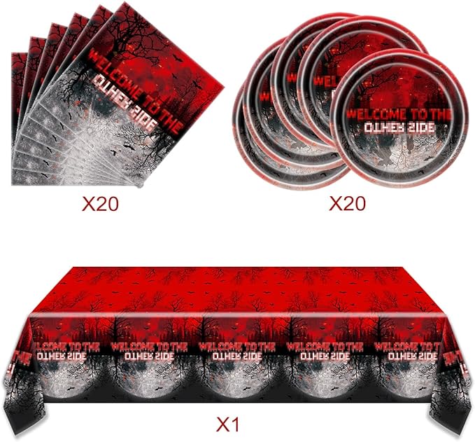 41Pcs Spooky Forest Theme Party Supplies Horror Forest Upside Down Party Tableware Set