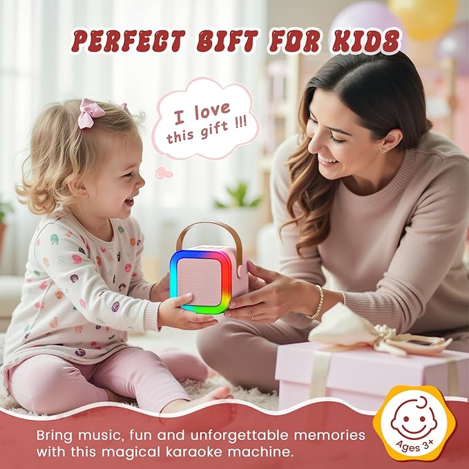 Mini Karaoke Machine for Kids,Portable Bluetooth Speaker with 2 Wireless Microphones,Toddler Music Player Toys,Easter Birthday Gifts for 3,4,5,6,7,8,9,10,11,12+Years Old Girls Boys (Pink)