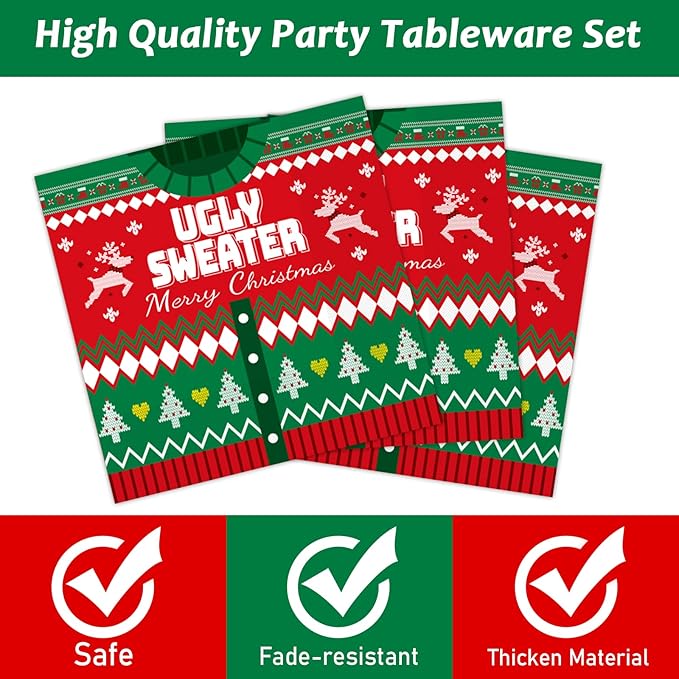 gisgfim 96 Pcs Christmas Ugly Sweater Paper Plate Napkins Party Supplies Tacky Sweater Party Birthday Decorations Favors for Xmas Serves 24