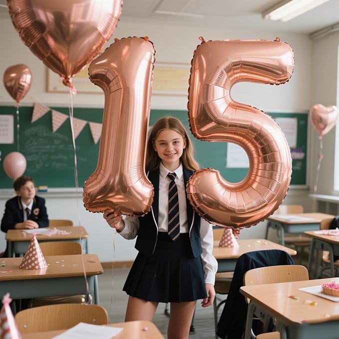 40 Inch Rose Gold Balloon Number 15 Balloon,Jumbo Mylar Foil Helium Balloon for 15 Digital Balloons for Birthday Party,Wedding Anniversary Party Decorations