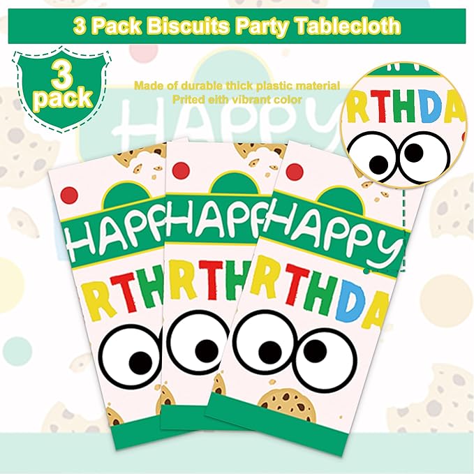 3PCS Cookie Party Supplies Tablecloth Set for Kids Boys Girls Birthday PartyCookie Party Supplies Tablecloth -54x108in