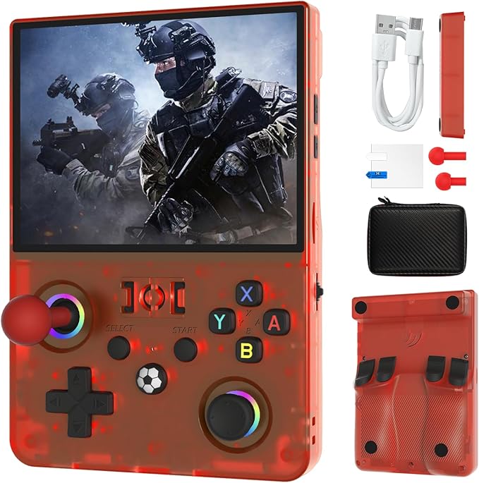 Newest R36MAX Ⅱ 4.5 Inch Retro Handheld Game Console, 720x720 IPS HD Screen, 128G Built-in 22000+ Classic Game, Portable Open Source Linux System, 4000mAh Battery with Arcade Joysticks (Red)