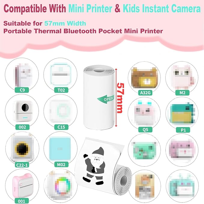 5 Rolls Premium Mini Thermal Printer Sticker Paper, BPA Free, 57 X 25mm, Mini Printer Sticker Paper for Most Kids Instant Camera, Kids Instant Camera Refill