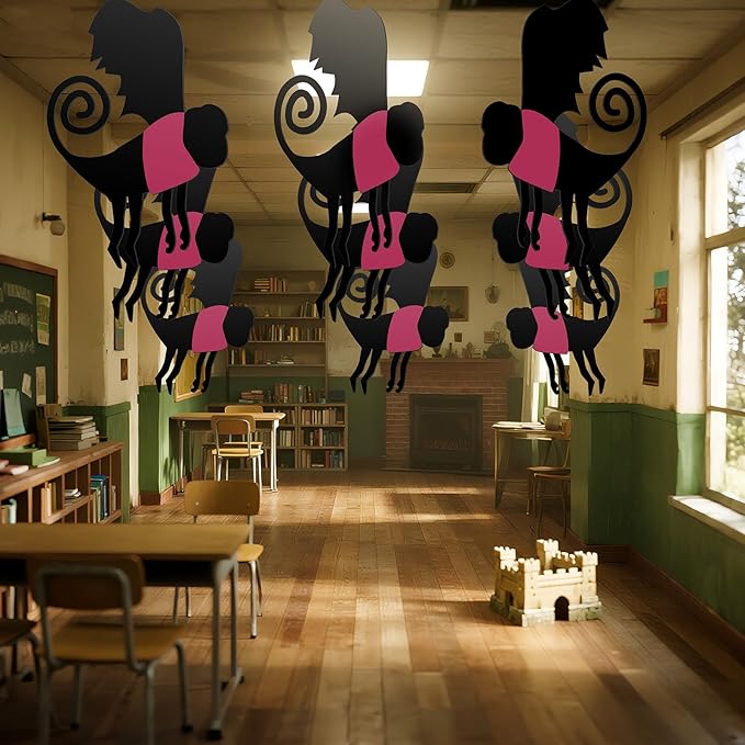 Preboun 15 Pcs Wizard Party Flying Hanging Monkey Decorations, Flying Hanging Monkey Banner Ceiling Decor for Classroom Pink and Black Wizard Party Decoration(Rose Pink, Funny)