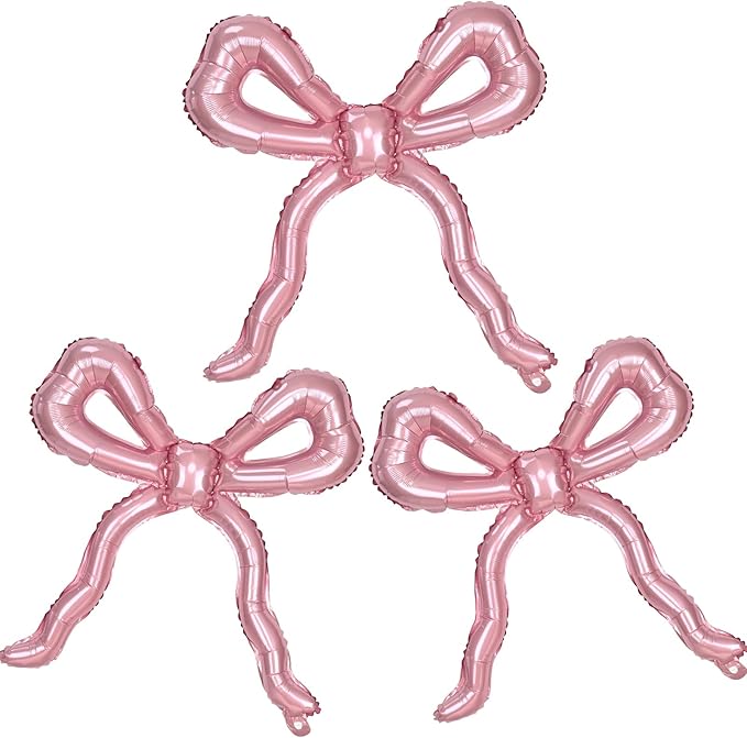 Light Pink Bow Balloons Coquette Birthday Decorations, 3pcs Giant Pearl Baby Pink Bow Foil Mylar Balloon for Girls Women Bow Themed Party Decor Baby Shower Bridal Wedding Bachelorette Party Supplies
