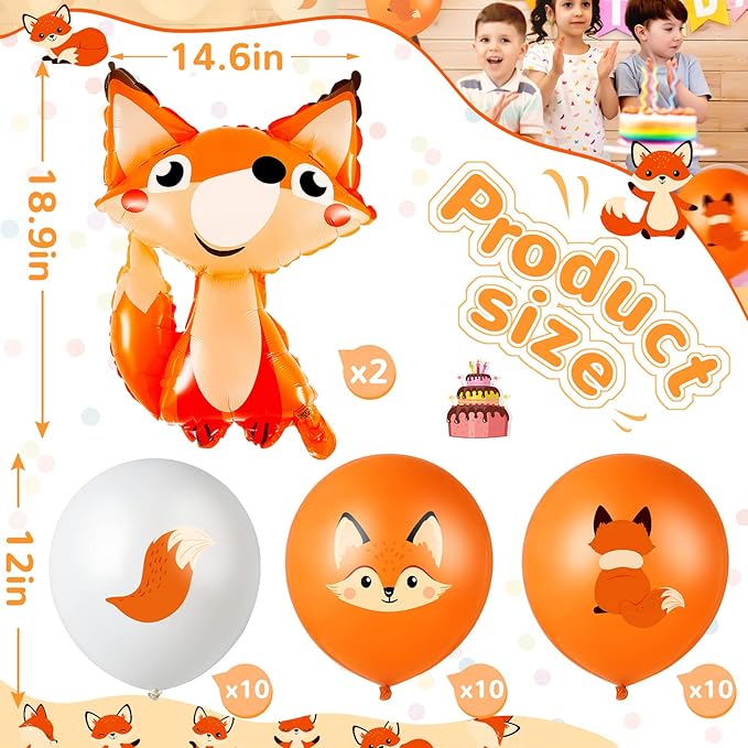 Lenwen 34 Pcs Jungle Animal Themed Party Decorations Cute Fox Birthday Party Supplies Include Farm Zoo Theme Banner, Balloons for Boy Girl Birthday Baby Shower Wedding Graduation