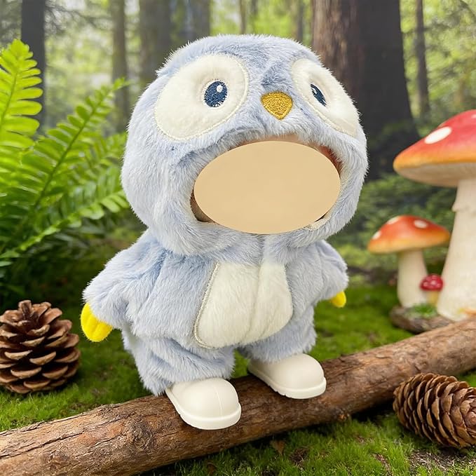 3PCS Animal Costume Outfits for 17cm Dolls, Include Blue Penguin, Brown Rabbit, and Festive Clown Clothes with Shoes and Mini Bottle, Cute Dress Up Accessories, (No Dolls)