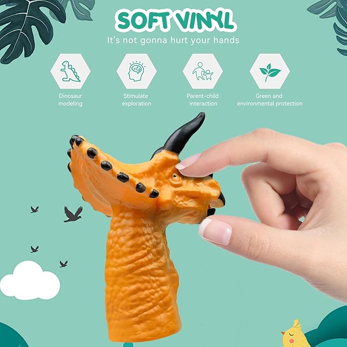 5 Pcs Dinosaur Finger Puppets Party Faovrs for Toddler and Kids 3-5 4-8, Mini Baby Finger Puppet Toys, Small Animals Bulk Toys for Kids Prizes, and Show Theater Props