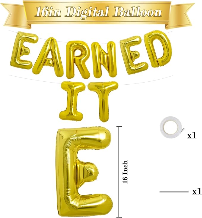 TONIFUL Gold Earned It Graduation Balloon Banner 2026 Nurse Graduations Decorations,2026 Nursing Balloons Gold Earned It Nursing Balloons for Class of 2026 RN Grad Party Supplies