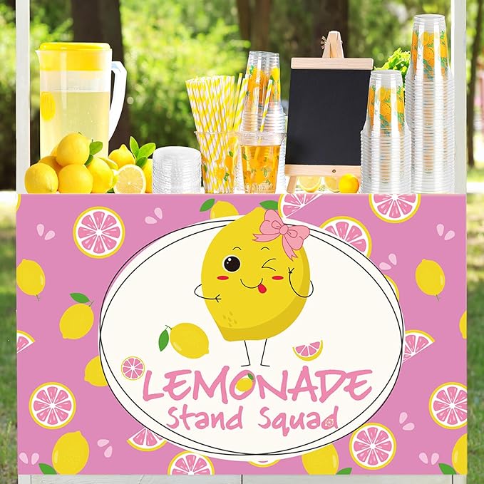 24" x 118" Lemonade Tablecloth for Lemonade Stand Supplies Lemon Table Cover for Kids Lemon Party Supplies Summer Beach Picnic Birthday Party Decorations(Pink)