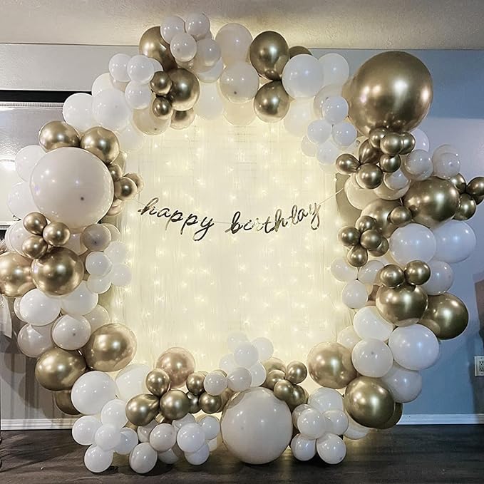 White Sand Gold Balloons, 60 Packs 12 Inch White Nude Balloons with Metallic Chrome Gold Beige Latex Balloons Party Decoration for Boho Birthday Wedding Bridal Baby Shower Engagement Anniversary