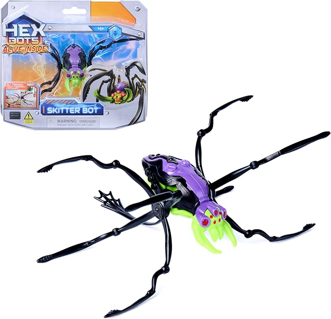 HEX Bots Skitter Bot Spider, Robotic Kids Toys with Insect-Like Movement for Indoor/Outdoor Play, Robot Toys for Boys & Girls Ages 4 & Up, Green