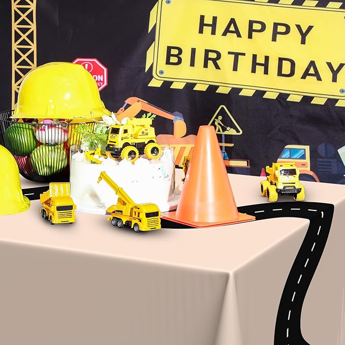 Irenare 3 Pcs Racing Table Cloths Car Birthday Party Supplies 54 x 108 Inch Racetrack Table Runner Covers Disposable Rectangular Road Tablecloth for Kids Boy Car Theme Party Decor (Khaki)