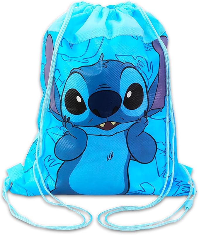 Disney Stitch Party Favor Bags Set - Bundle with 12 Stitch Drawstring Bags for Kids Plus Stickers, More Birthday Party Supplies Pack