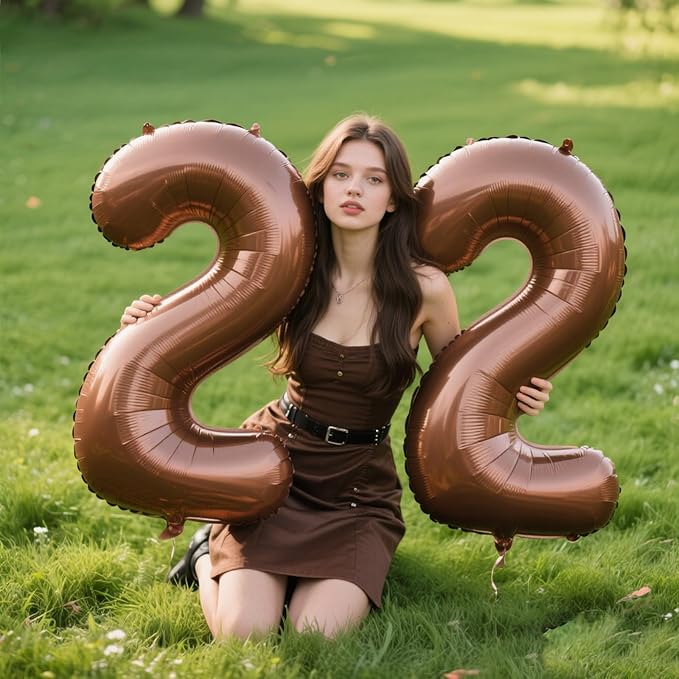 40 Inch Dark Brown Balloon Number 22,Chocolate Jumbo Mylar Foil Helium Balloon for 22th Digital Balloons for Birthday Party,Wedding Anniversary Party Decorations
