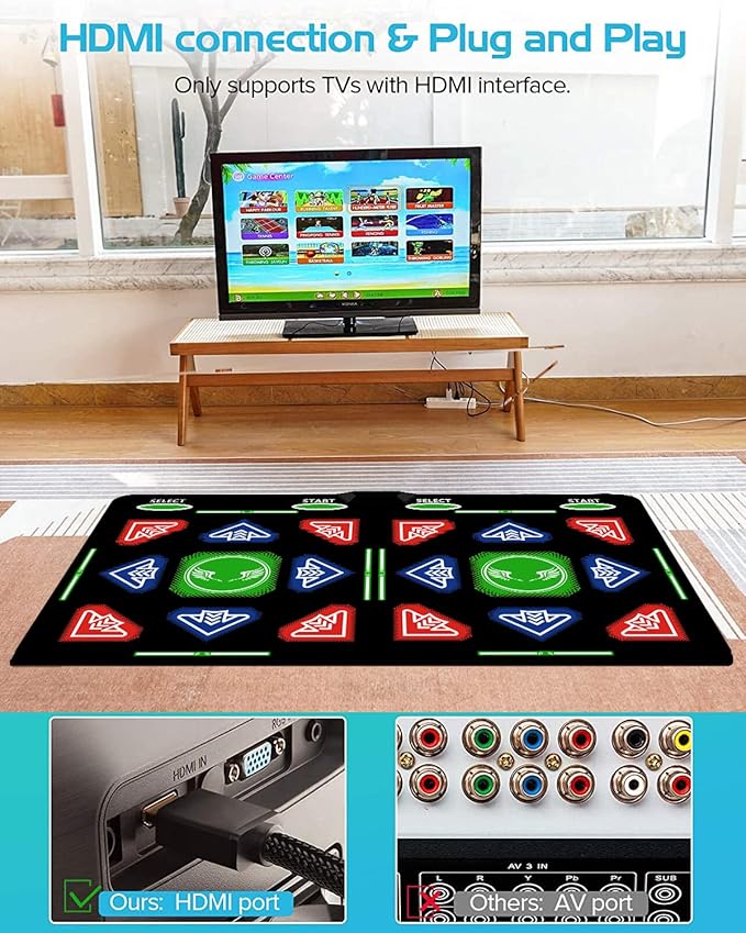 HDMI Dance Mat with Upgraded 64GB Memory Card,1000 Games,885 Songs and 81 MTVs;Features Dance,Yoga,Aerobics,Running,Sports and Puzzle Game Modes Flannel Material.A for Kids.