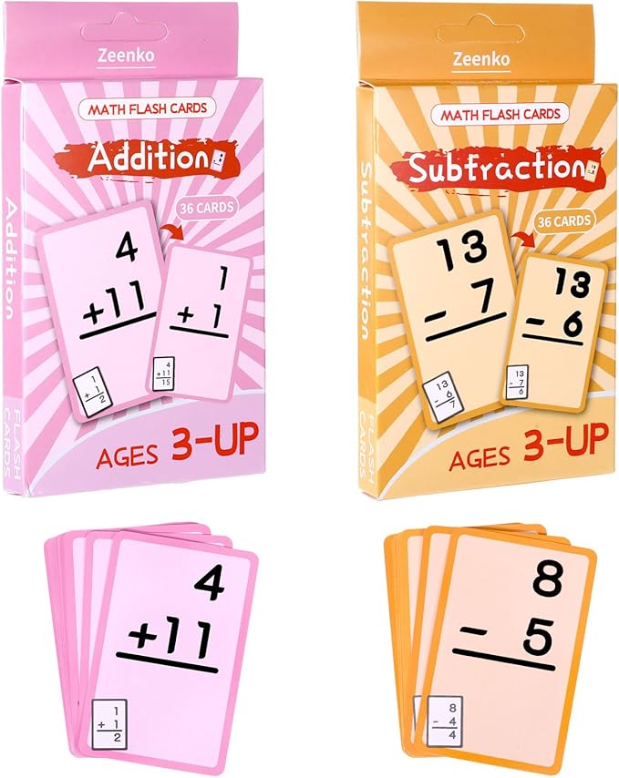 72 Pcs Math Flash Cards, 1-20 Addition and Subtraction Flash Cards for Studying, Math Manipulatives for Kindergarten Elementary Homeschool Classroom, Learning & Education Math Games for Kids Ages 4-12