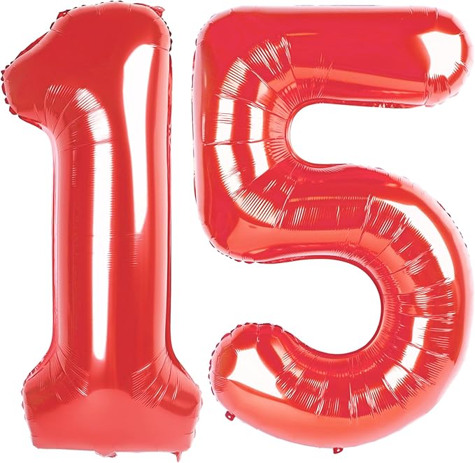 Red Number 15 Balloon 40 inch, 15 Number Balloons, 15th Red Birthday Decorations, 15 Year Old Girls Boys Party Supplies