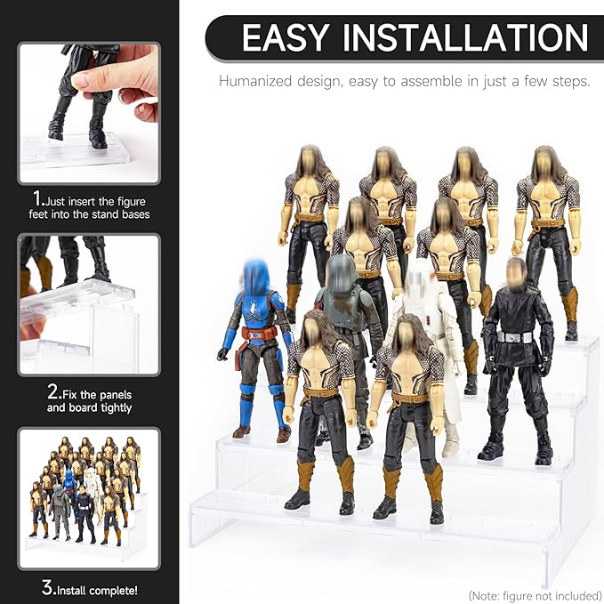 6 inch Acrylic Riser Display Shelf,Clear Action Figures Stands With PEG,4 Tier Toy Collectibles Organizer Compatible with 1/12 Scale Action Figure Toy (Only Fit For 6 inch SW Black Series Figure Toy-Clear)