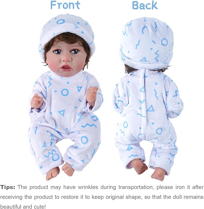 BABESIDE 8 Pcs Baby Doll Clothes Set with Bassinet for 8-10-12 Inch Dolls, Cute Baby Doll Clothes and Accessories Set for Realistic Babydolls Boy, Blue