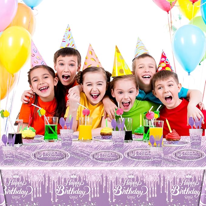 81Pcs Diamond Party Tableware Set Sparkling Diamonds Party Decoration for Girls and Women Birthday Party Supplies (Purple)