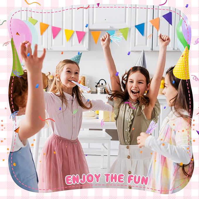 24 Pcs Party Blowers Glitter Iridescent Mermaid Unicorn Princess Noise Makers Metallic Fringed Horns Bulk for Graduation Birthday Favors Kids Decor(Pink, Purple, Blue, White)