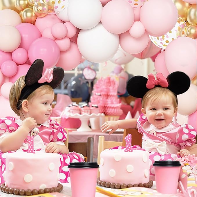 Amandir 144Pcs Pink Balloons Garland Arch Kit Light Pink Gold White Confetti Latex Metallic Balloons for Valentines Day Girl Birthday Baby Shower Wedding Graduation Party Decorations Supplies