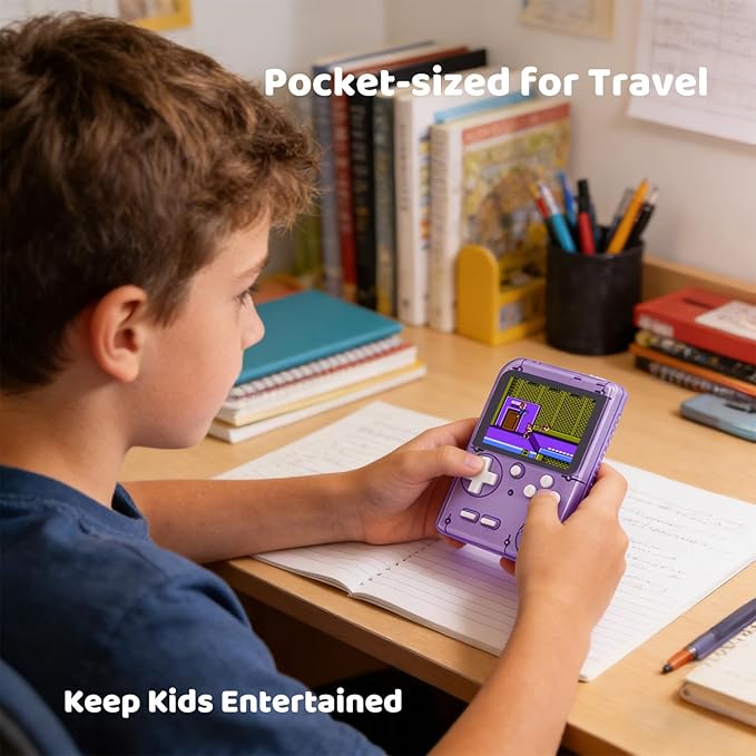 Kids Handheld Game Console Pre-Loaded 400 Classic Games, Portable Video Game Console with 2.8" Color Screen, Rechargeable Battery, Handheld Electric Game Console for Boys Girls (Purple)