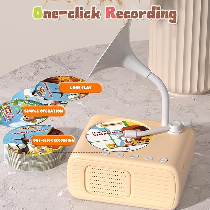 Kids Phonograph with 96 Cards, Toddler Record Player, Story & Music Player, Educational Phonograph for Boys and Girls Age 3+