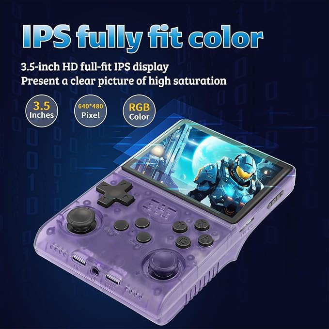 R40S Pro+ Handheld Game Console, 30000 in 1 Games Mini Retro Video Console, 3.5-Inch IPS Screen,256GB TF Memory Memory,Built in 45+ Emulators,3800mAh Battery (Transparent Purple 256G)