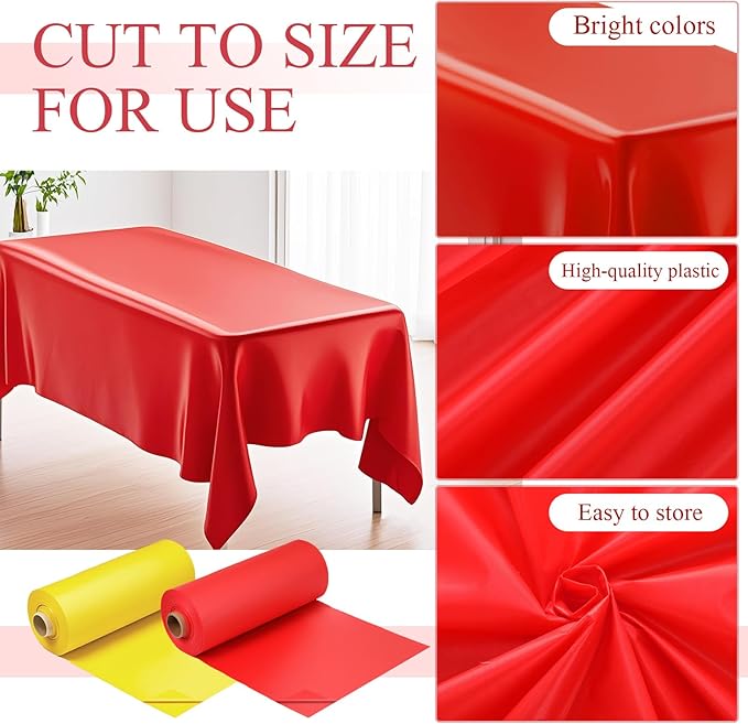 Moukeren 40'' x 100' Circus Tablecloth Roll Plastic Tablecloth Disposable DIY Carnival Tent Party Supplies for Big Top Tent Backdrop Curtains Ceiling Wall Drapes(Yellow, Red,2 Roll)