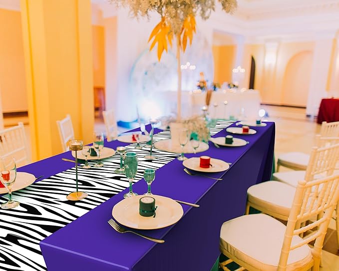 Buryeah 3 Pcs Zebra Tablecloth Zebra Print Plastic Table Cloth Disposable Tablecloth Animal Safari Table Cover 54 x 108'' for Baby Shower Wedding Birthday Party Decorations Supplies (Purple)