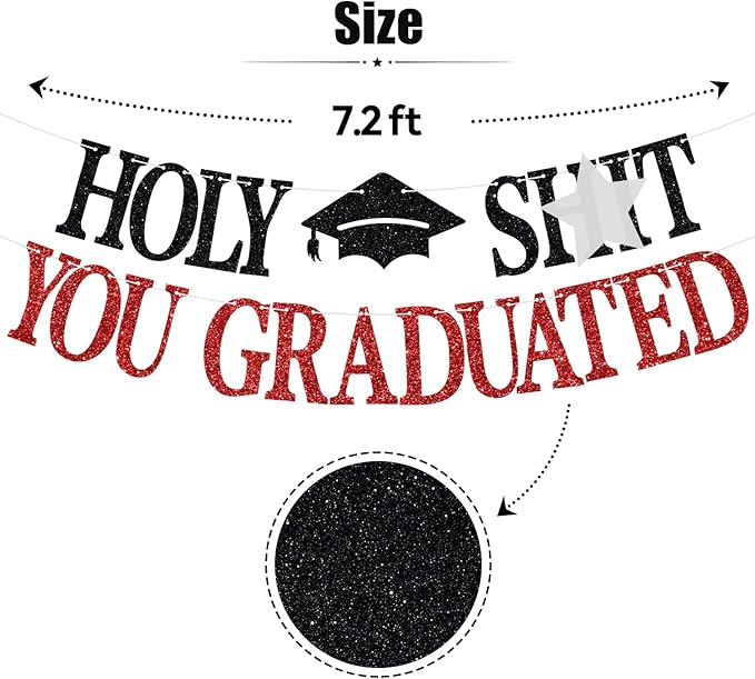 Congrats Grad 2026 Banner, You Did It Hanging Decorations, Glittery Class of 2026 Graduation Party Decorations Supplies(Red)