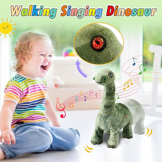 Green Dinosaur Toys for Girls Walking Nodding, Roaring, Repeating What You Say, Touch & Button Control Eyes Turn Red Realistic Pet, Toy Gift for Kids Christmas Birthday Easter Toddlers