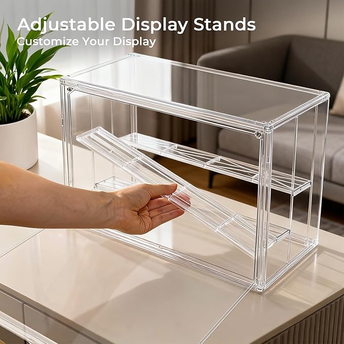 Clear Acrylic Display Case for Collectibles 3 Layer Adjustable Figure Display Box with 2 Movable Plates, Stackable Figurine Display Shelf with Magnetic Door for Action Figures, Funko (AY03-XLarge-2)