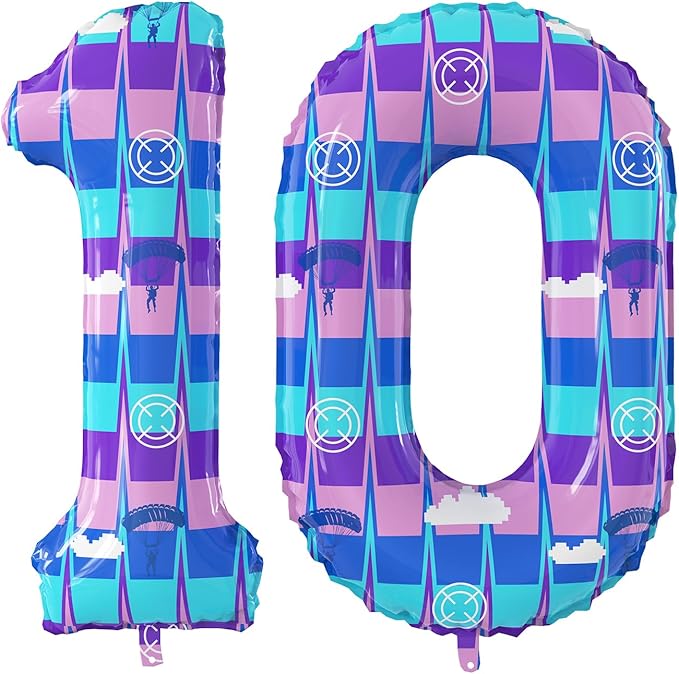 40 Inch Video Game Theme Number 10 Balloons Large Birthday Party Number Balloons Piñata Gaming for Kids Battle Boys Birthday Party Decoration Supplies