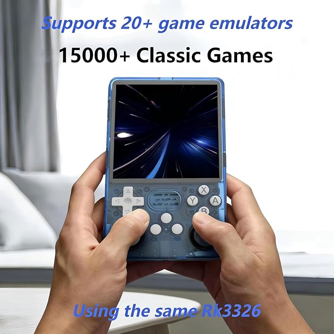 R36Plus Retro Handheld Gaming Console, Portable Retro Game Console,4.0" IPS Screen, Support 15000+ Games/26+ Emulator, Handheld Emulator(Transparent Blue/64G)