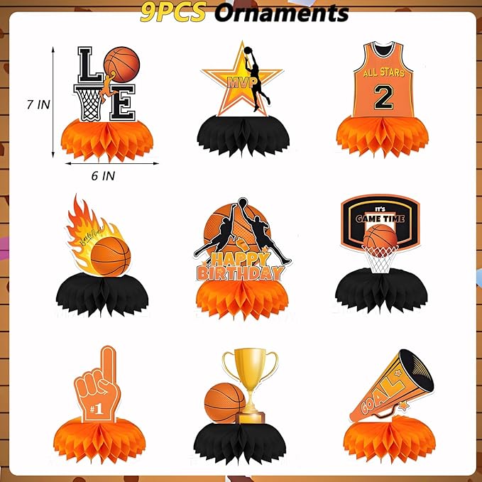Basketball Party Supplies, Basketball Birthday Party Decorations Tableware Set,Include Honeycomb Centerpieces Table Decoration and Napkins,Cups,Plates,Banner,Tablecloth (Set B)